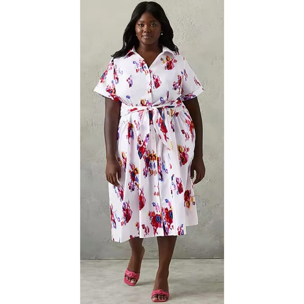 NEW Prabal Gurung x Macys white floral print tie-front shirt dress 2X